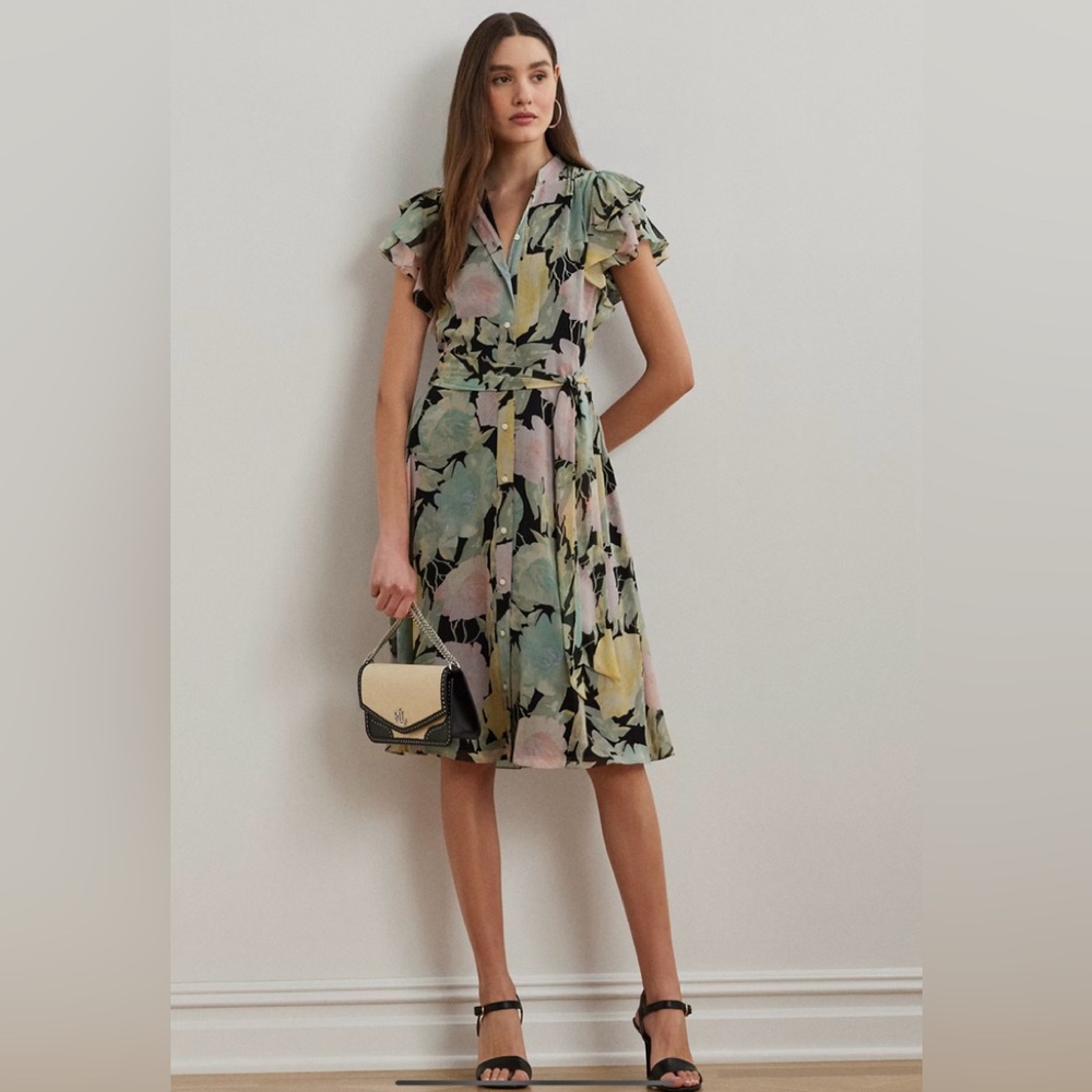 Lauren Ralph Lauren NWT Floral Belted Georgette Shirtdress Size 14